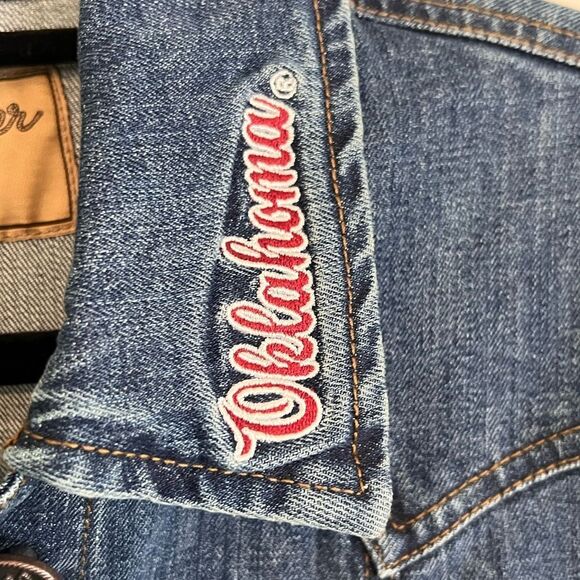 Wrangler Retro University Of Oklahoma OU Denim Trucker Jacket Women's Size XL - Picture 2 of 7